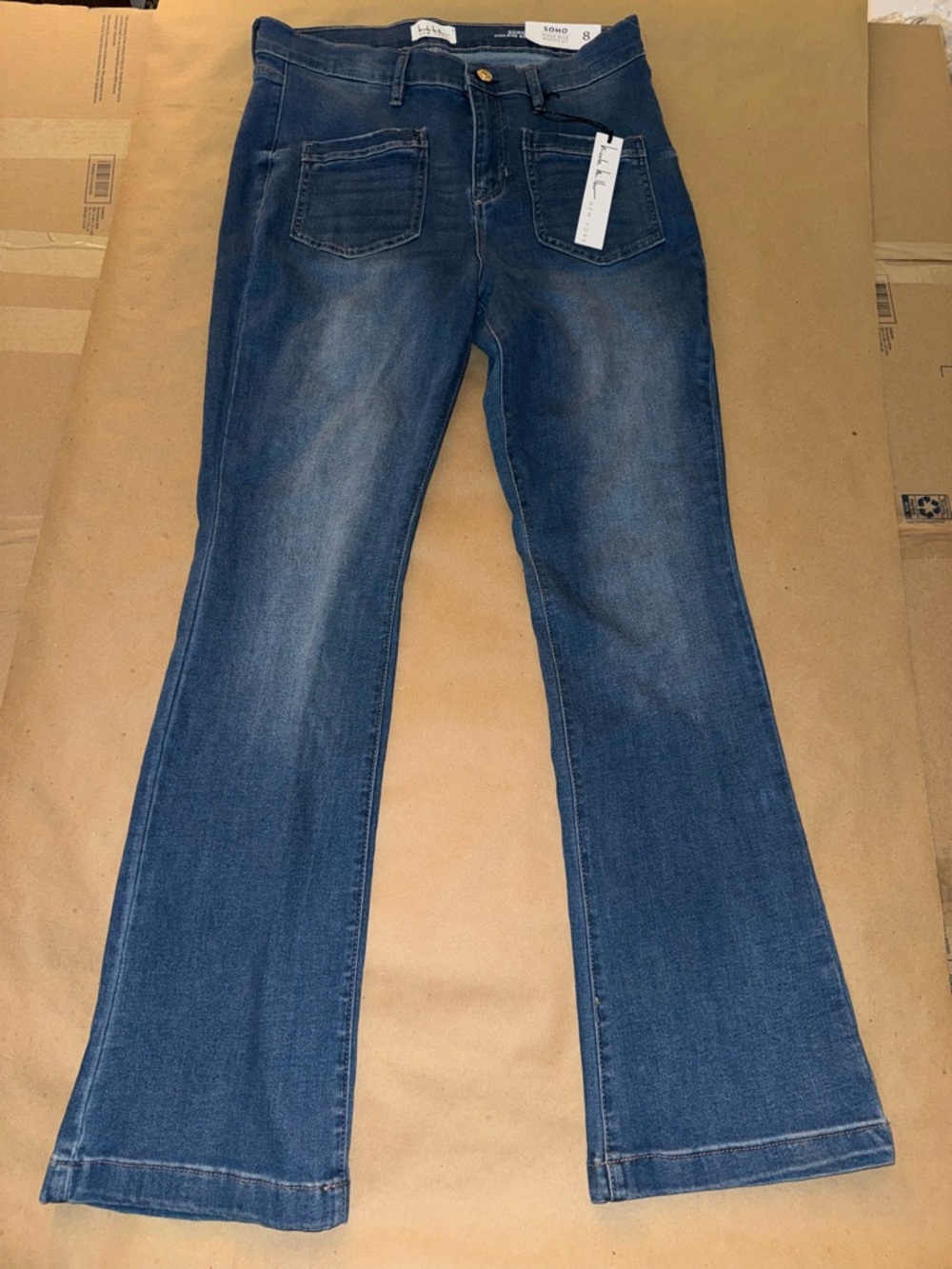 NWT Nicole Miller Soho High Rise Bootcut Jeans Medium Blue Patch Pocket Sz 10